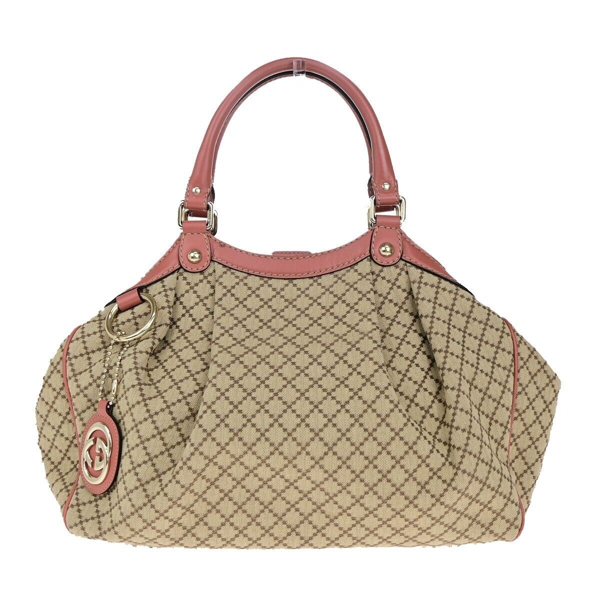 GUCCI Diamante Sukey Shoulder Bag Charm Canvas Leather Brown Pink 84EC855