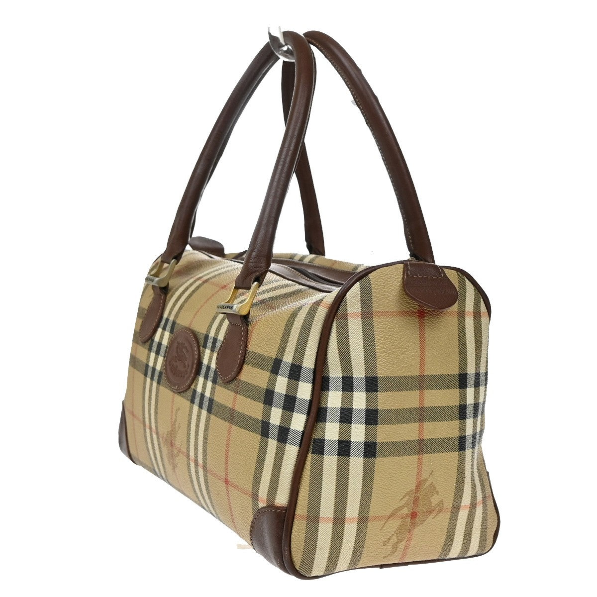 Burberrys Logo Hand Bag Nova Check PVC Leather Brown GHW 02YH772