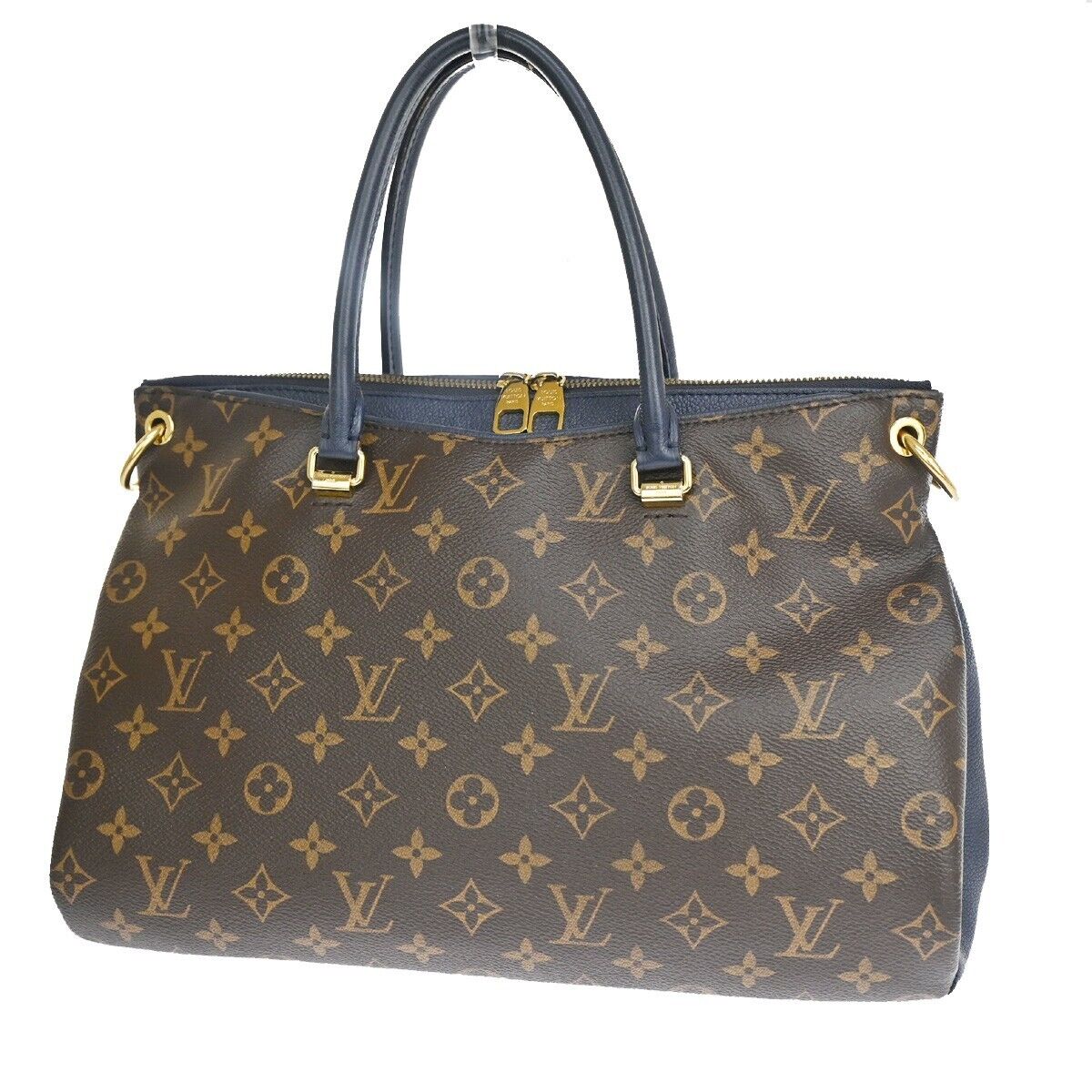 LOUIS VUITTON Pallas Hand Bag Monogram Leather Blue Brown Gold M44042 49YC750