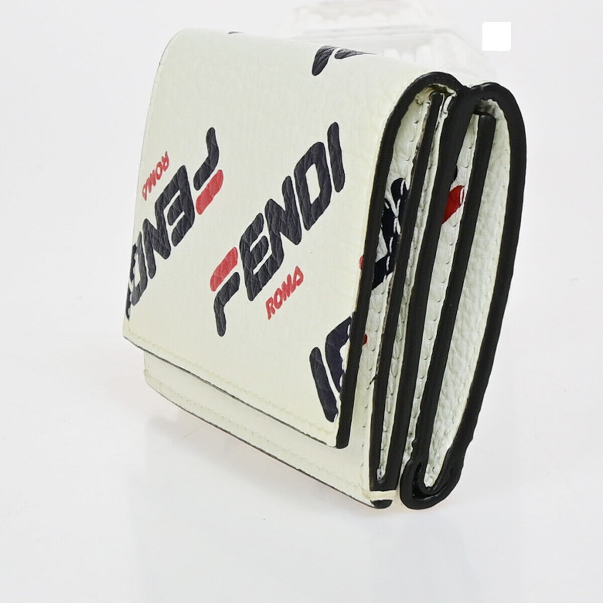 FENDI ✕ FILA Trifold Compact Wallet Leather White Blue Red Italy 33EB562
