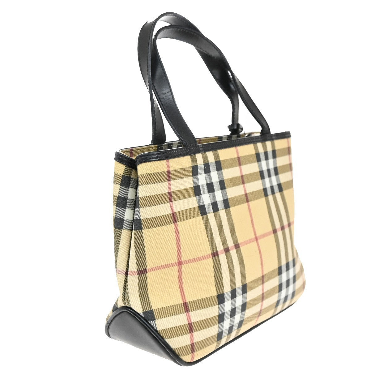 BURBERRY Logo Nova Check Hand Shoulder Bag Leather PVC Black Beige SHW 69KA989