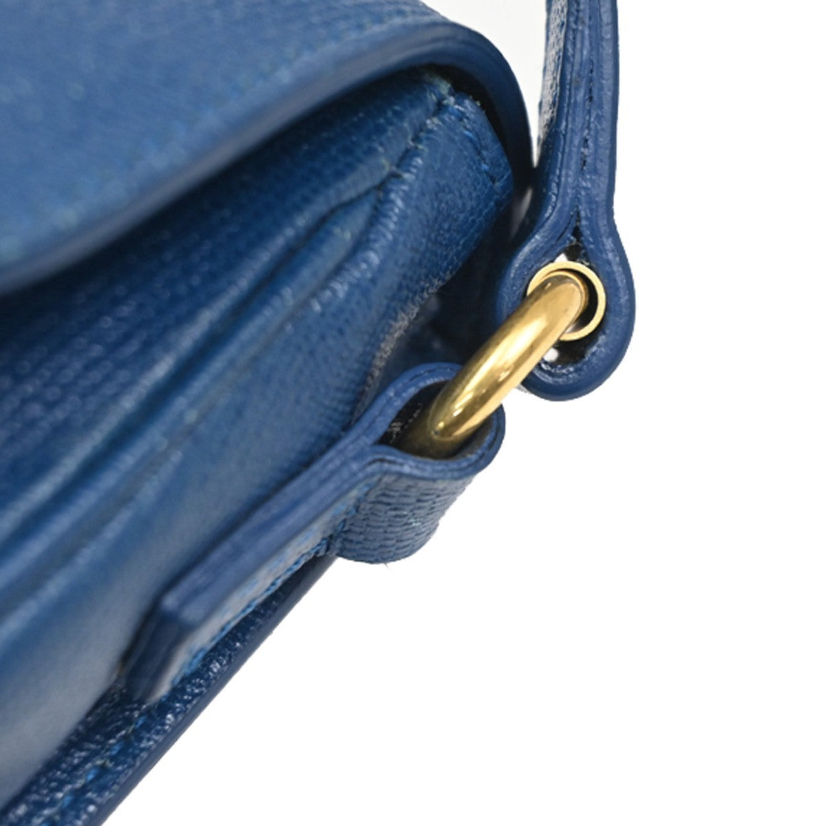 YVES SAINT LAURENT YSL Textured Shoulder Bag Calfskin Leather Navy Blue 69CA594