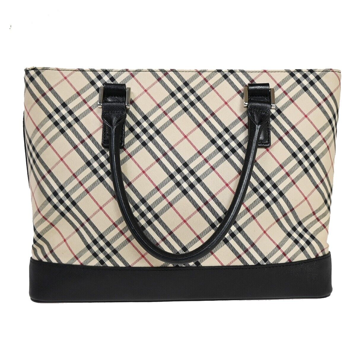 BURBERRY Logo Nova Check Hand Tote Bag Canvas Leather Beige Black Silver 69HB709