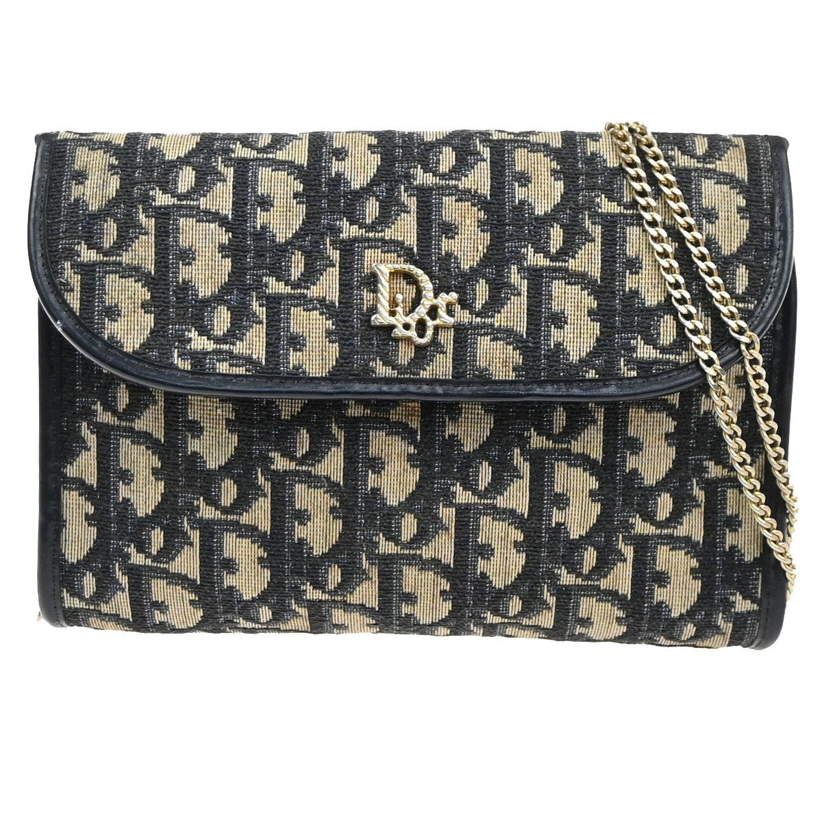 CHRISTIAN DIOR Trotter Chain Shoulder Bag Canvas Leather Blue France 64MA652