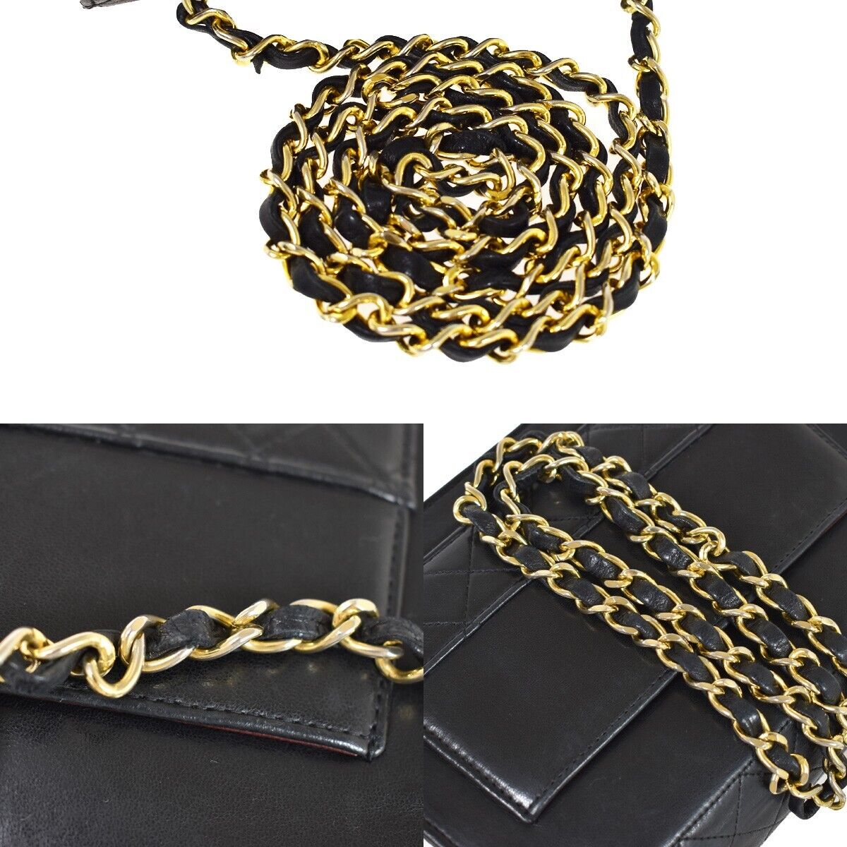 CHANEL CC Matelasse Chain Shoulder Bag Pouch Leather Black GHW Vintage 382RH612