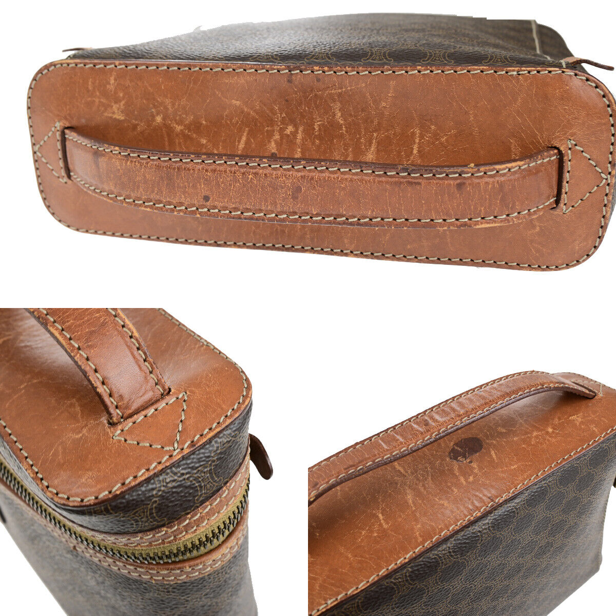 CELINE Logo Macadam Pattern Vanity Hand Bag PVC Leather Brown GHW Italy 63YG623