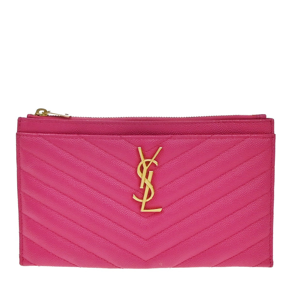 SAINT LAURENT Grain De Poudre Chevron Monogram Bill Pouch Bag Leather PK 86RF725