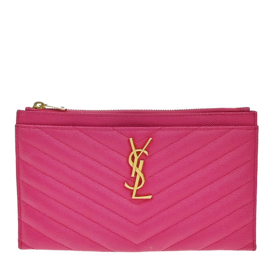 SAINT LAURENT Grain De Poudre Chevron Monogram Bill Pouch Bag Leather PK 86RF725