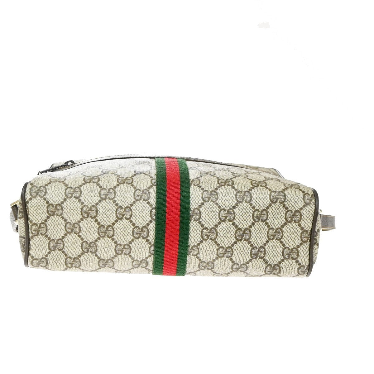 GUCCI Logo Web Sherry GG Pattern Shoulder Bag PVC Leather Brown Italy 64YJ169