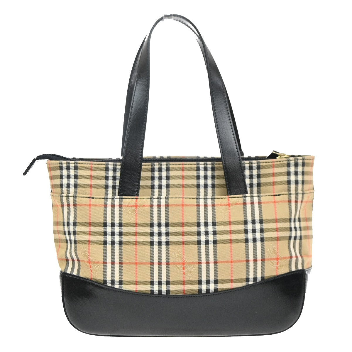 BURBERRY Logo Nova Check Tote Hand Bag Canvas Leather Beige Black GHW 87RL996