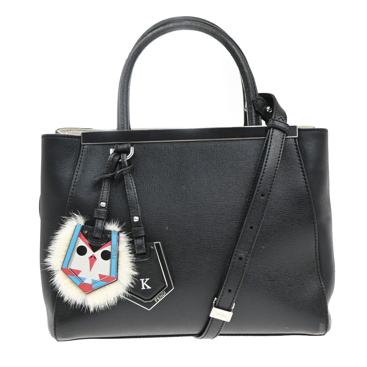 FENDI Logo Petit 2Jours 2Way Hand Bag Leather Monster Charm Black SHW 31KP570