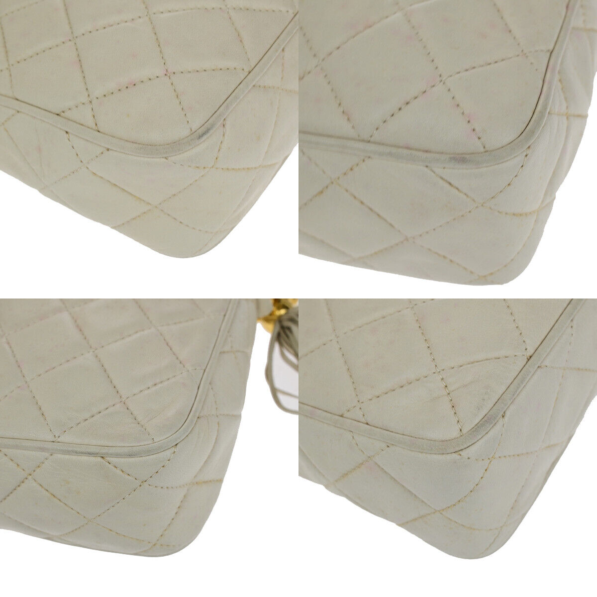 CHANEL CC Matelasse Tassel Chain Shoulder Bag Leather Ivory GHW Vintage 23RK412