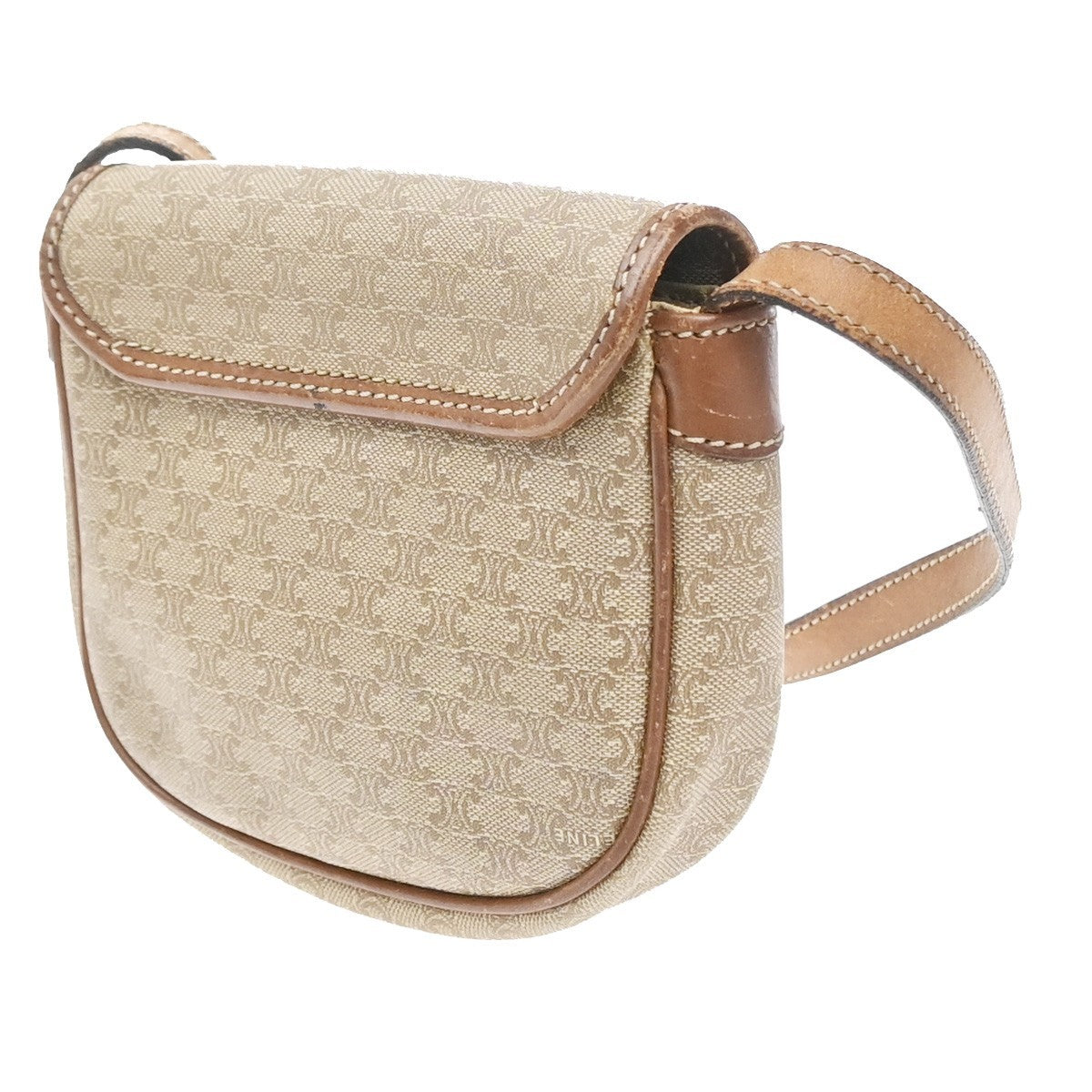CELINE Logo Macadam Pattern Shoulder Bag PVC Leather GHW BN BE Italy 02MA681