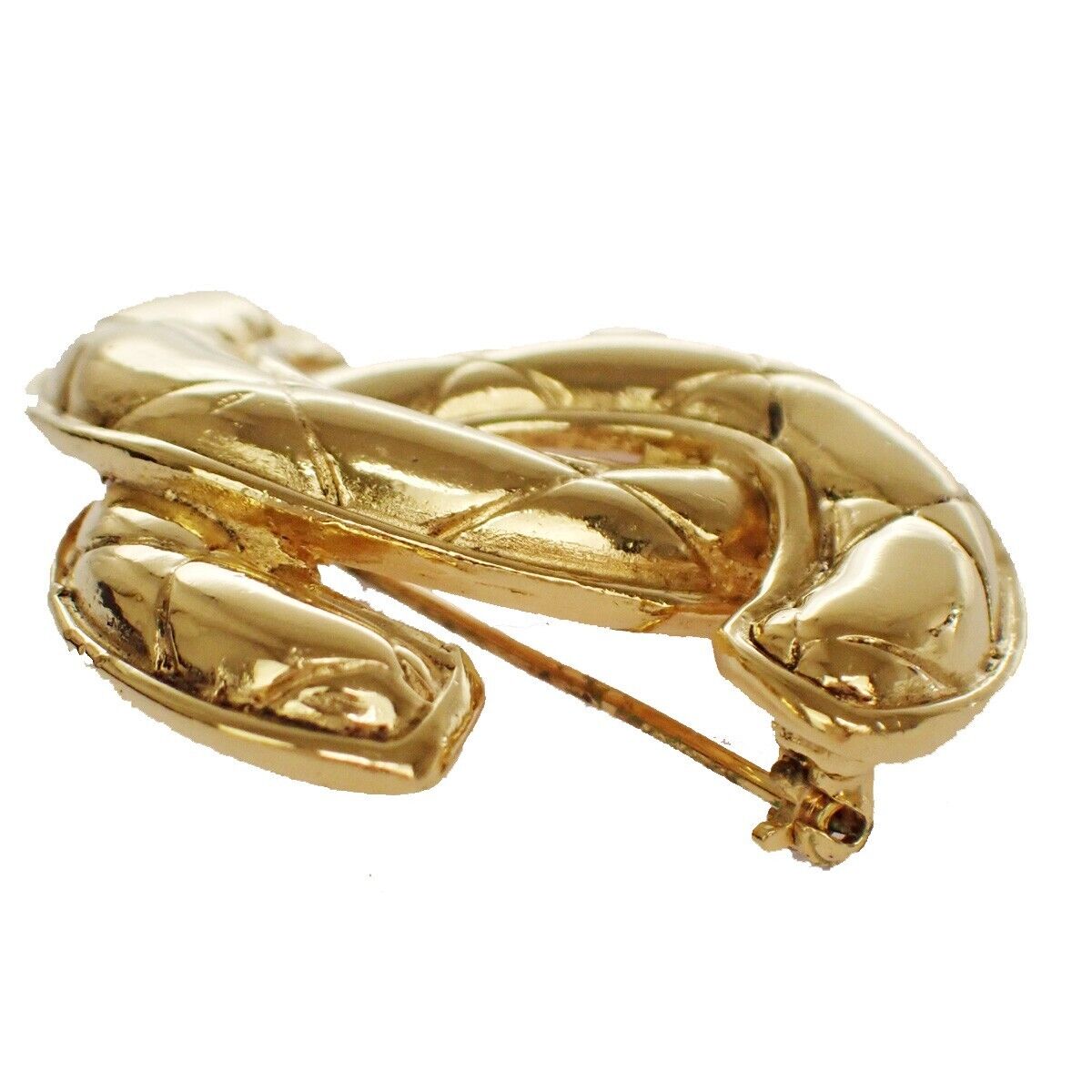 CHANEL CC Logo Matelasse Pin Brooch Gold France Accessory Vintage 90EA456