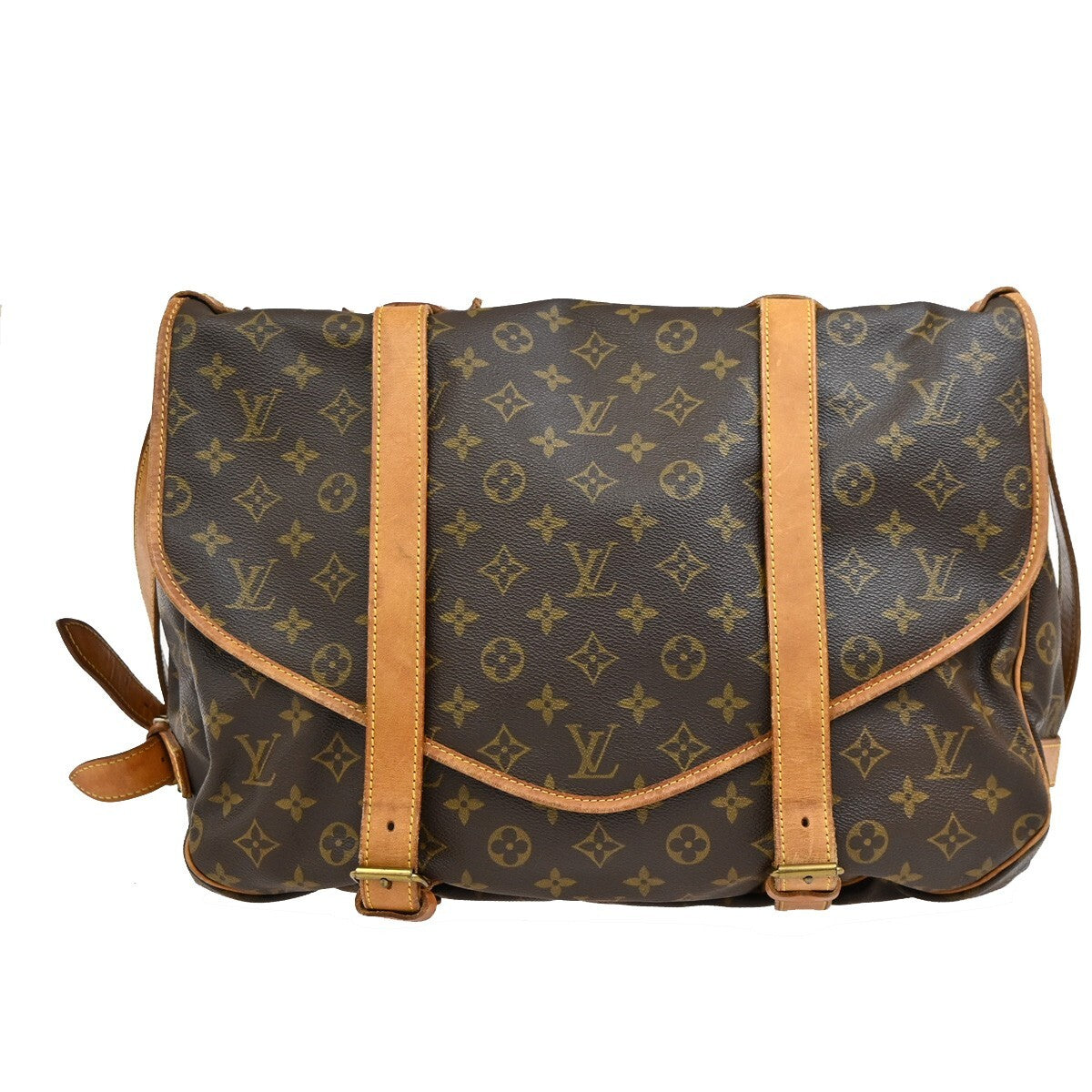 LOUIS VUITTON Logo Saumur 43 Shoulder Bag Monogram Leather Brown M42252 85FB601