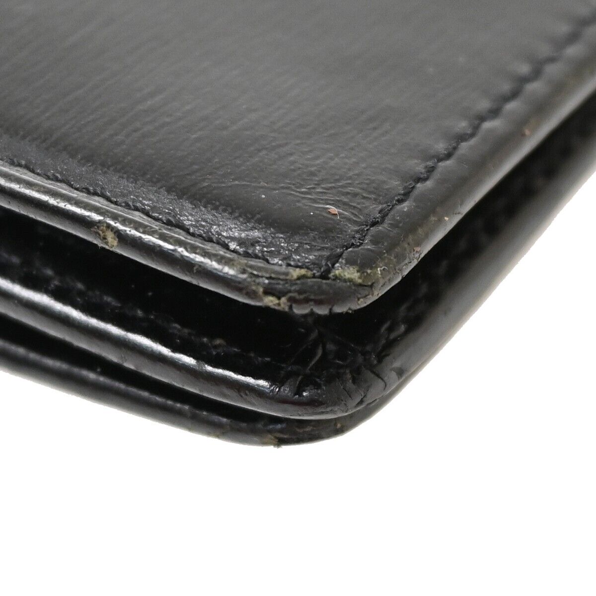 CARTIER 2C Logo Bifold Wallet Purse Leather Black Silver Made in France 07FA043