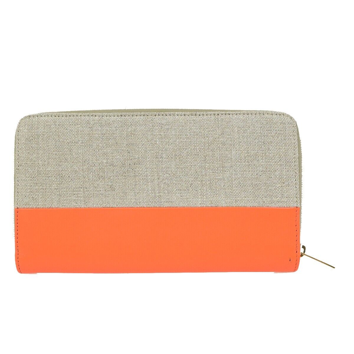 CELINE Logo Bicolor Round Zipper Long Wallet Canvas Leather Beige Orange 09KA373