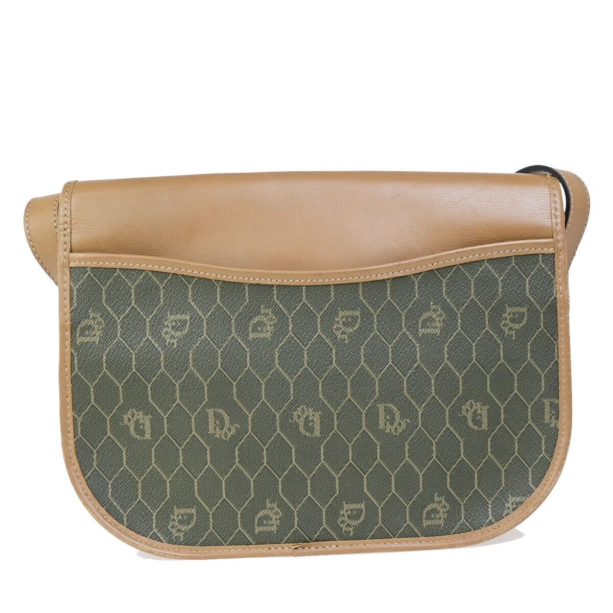 CHRISTIAN DIOR Logos Honeycomb Shoulder Bag PVC Leather Brown Gold 36FB184
