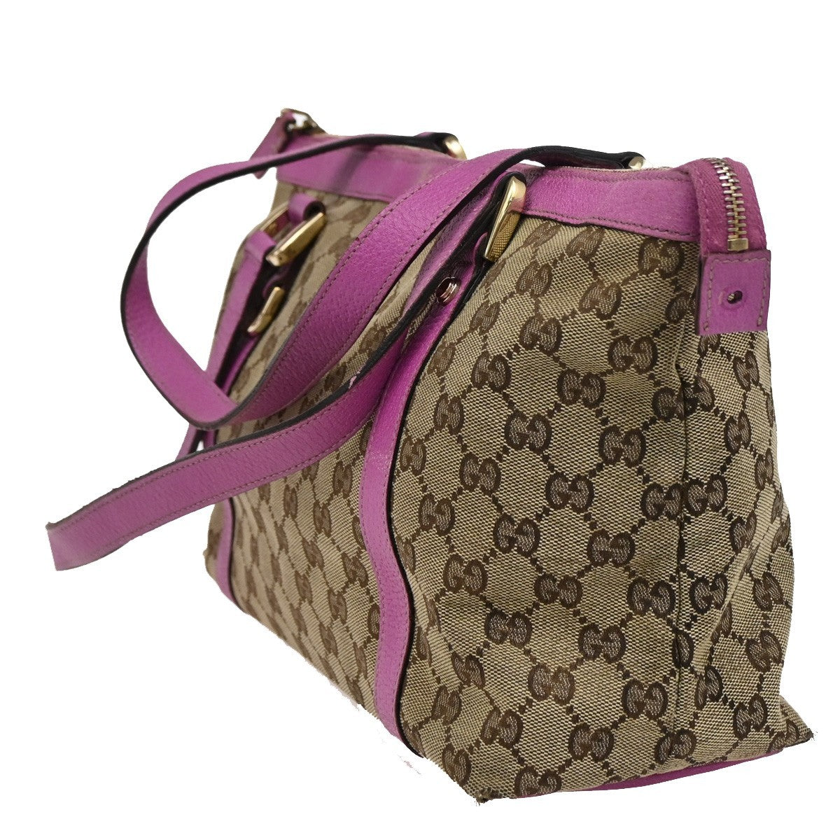 GUCCI GG Pattern Abbey Shoulder Bag Canvas Leather Beige Pink GHW Itlay 67DA040