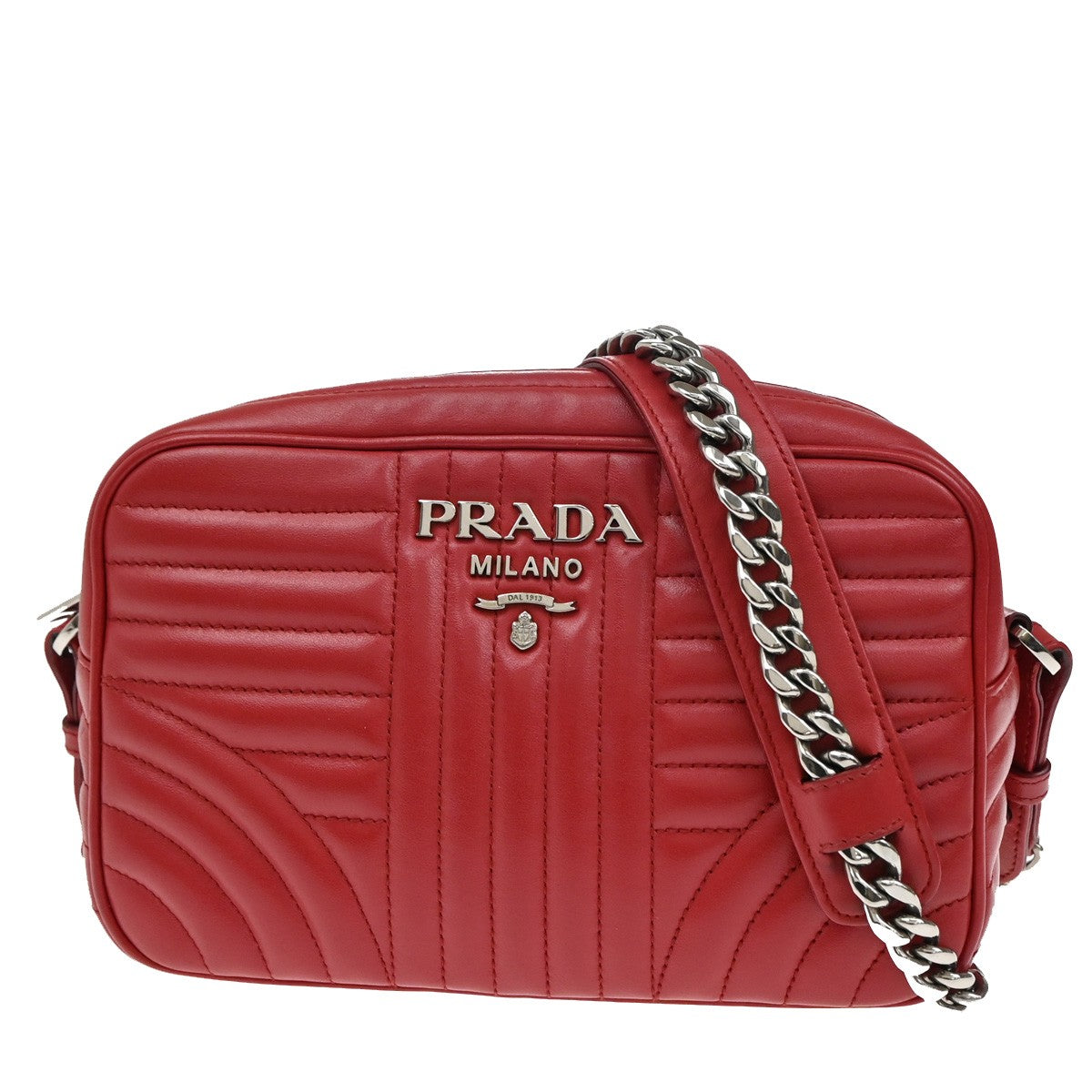 PRADA Logo Diagramme Mini Chain Shoulder Bag Leather Red SHW Italy 46RL099