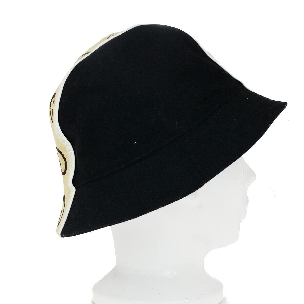 GUCCI GG Interlocking G Stripe Bucket Hat Side L Wool Black Italy 30YG358