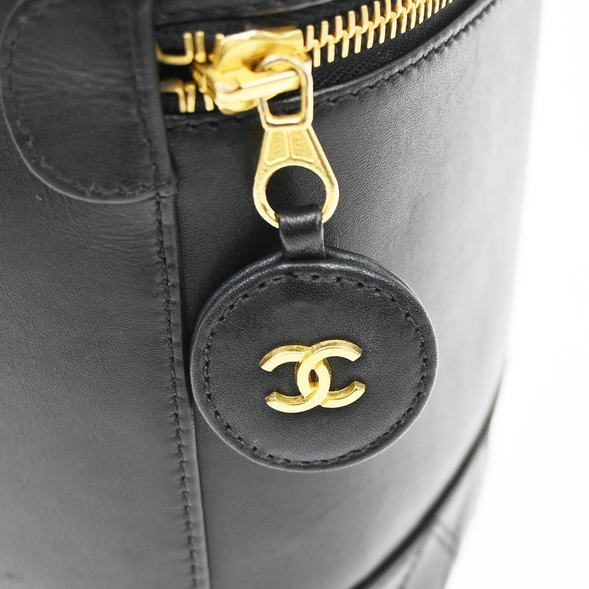 CHANEL CC Logo Bicolore Vanity Hand Bag Leather Black GHW Italy 76KB414