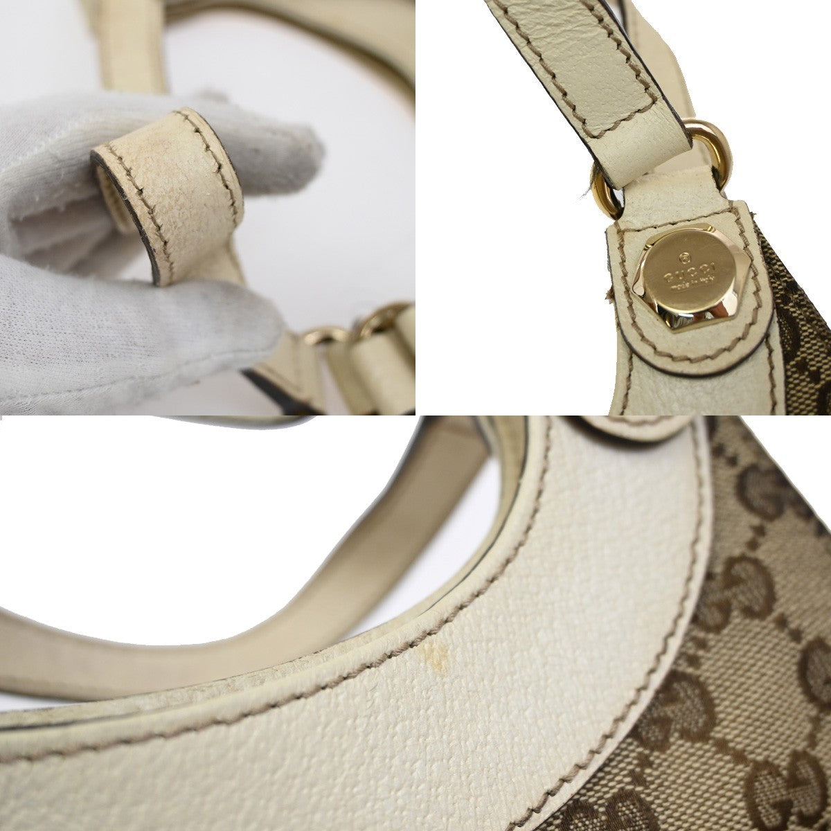GUCCI GG Pattern Charmy Handbag Canvas Leather Beige GHW Italy 86DA225