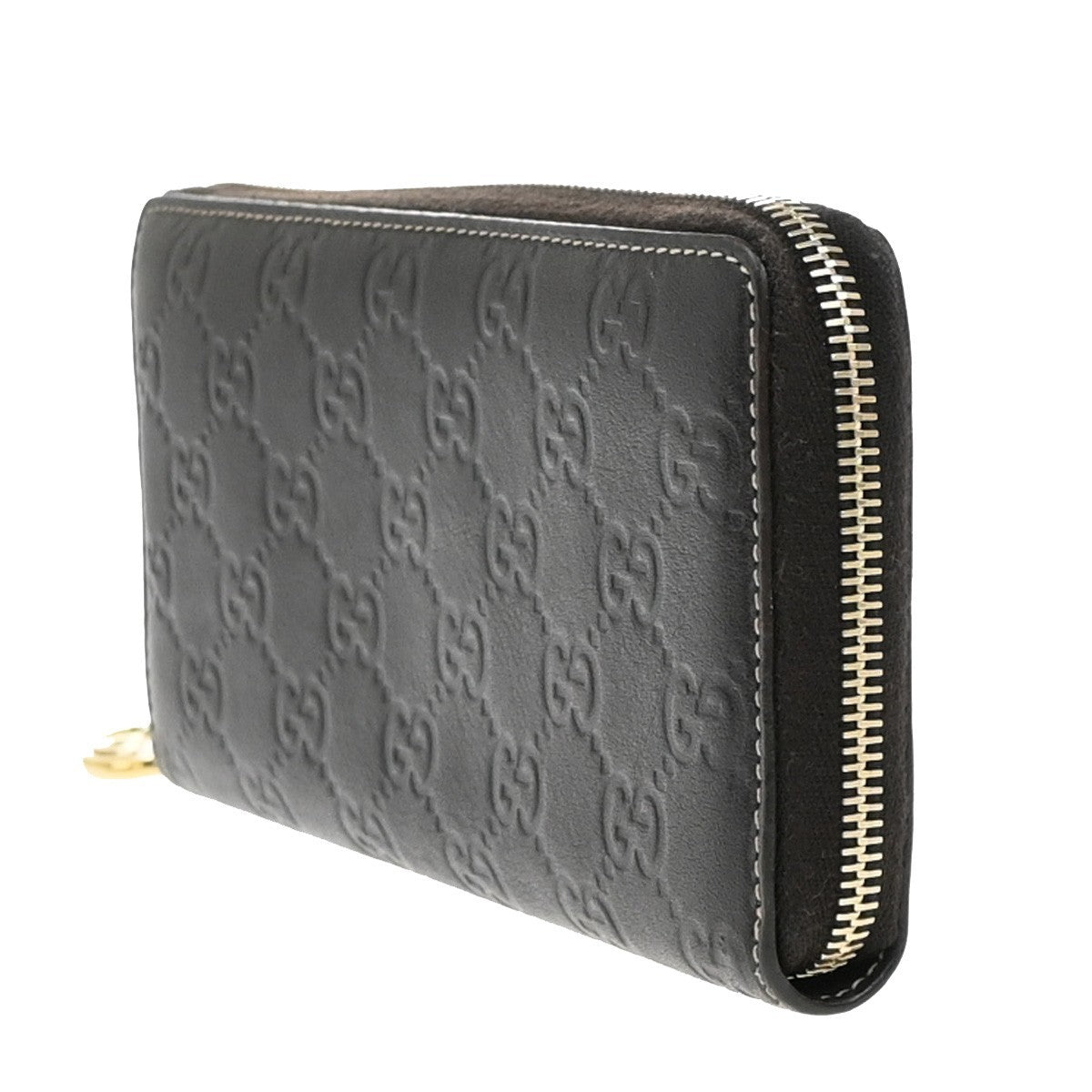 GUCCI Logo Guccissima GG Pattern Long Zipper Wallet Leather Brown 67EF918