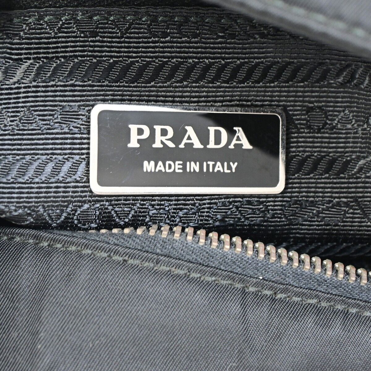 PRADA MILANO Logo Tessuto Shoulder Tote Bag Leather Nylon Black Silver 87SH931