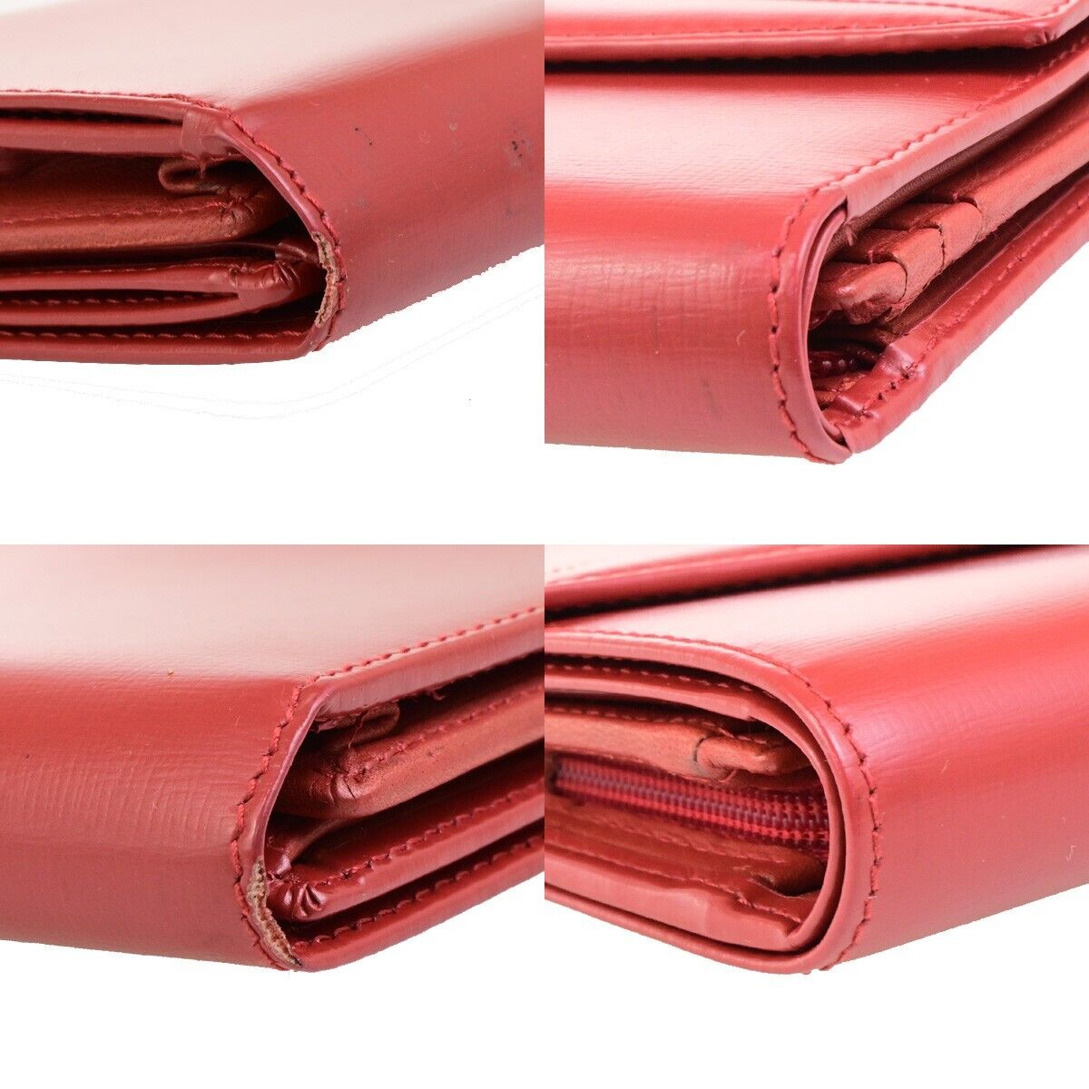 LOEWE Logo Trifold Wallet Purse Leather Red Made In Spain 66FB291