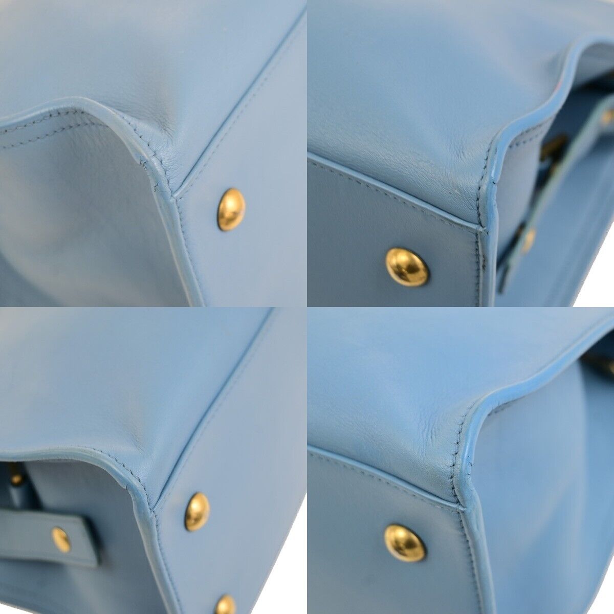 SAINT LAURENT  Logo Classic Y Cabas 2 Way Hand Bag Leather Blue Gold 79FB398