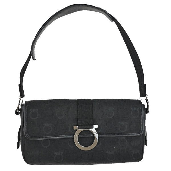 SALVATORE FERRAGAMO Gancini Shoulder bag Canvas Leather Black Italy SHW 62TA413