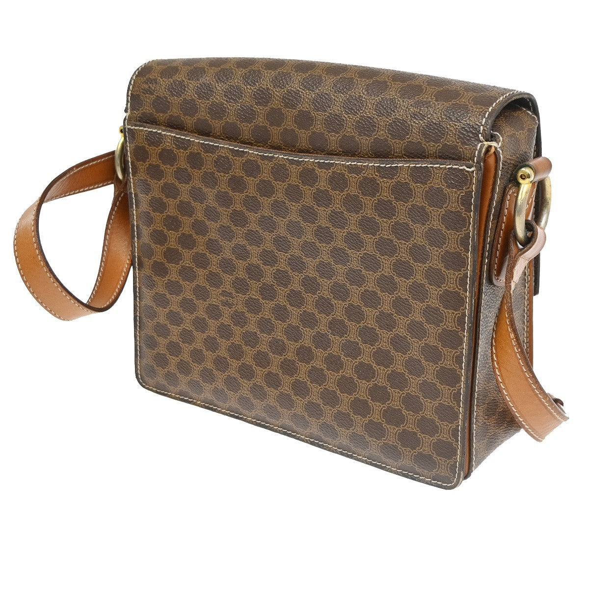 CELINE Logo Macadam Pattern Shoulder Bag PVC Leather Brown GHW Italy 32KC723
