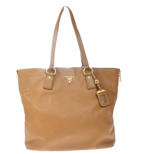 PRADA Logo Side Zip Shoulder Hand Tote Bag Leather Brown GHW 21KP487