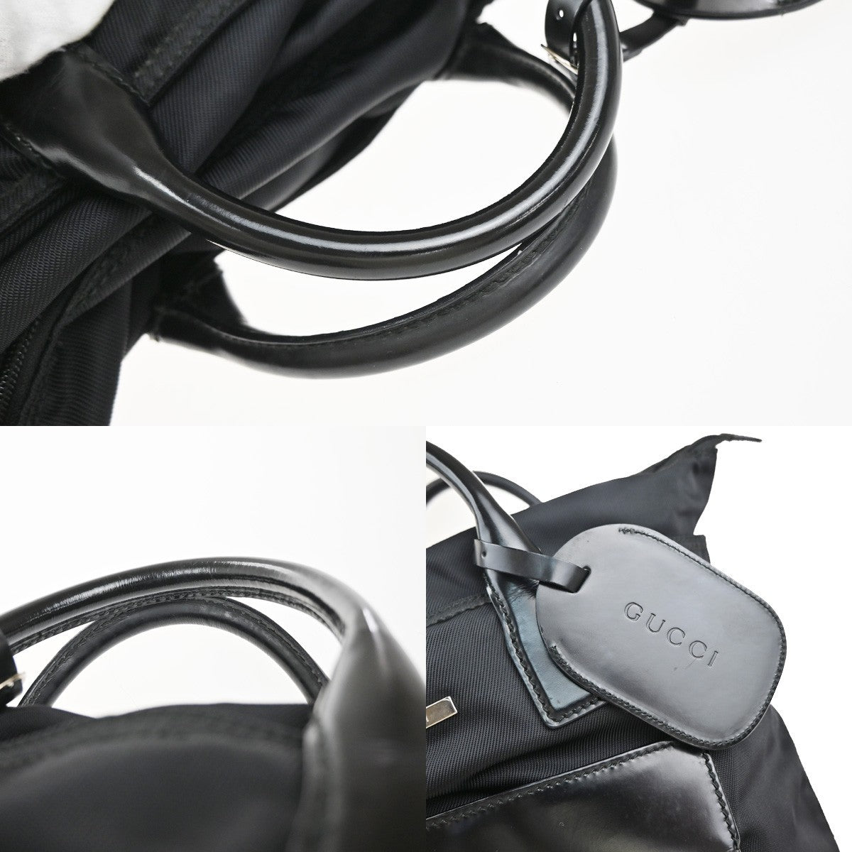 GUCCI Logo Tote Hand Bag Nylon Leather Black SHW Italy 02KP445