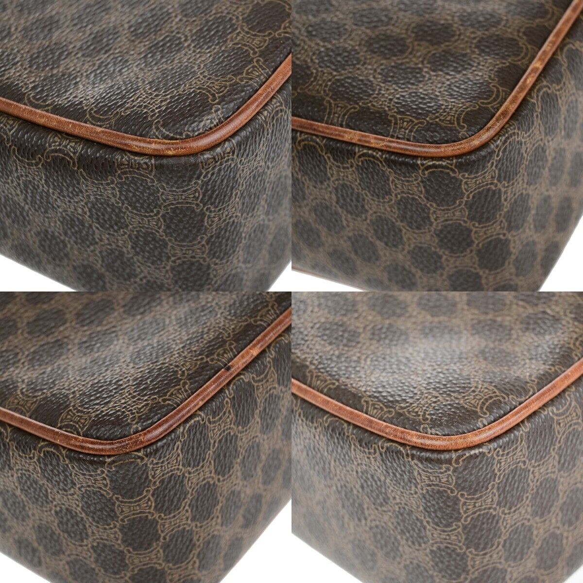 CELINE Logo Macadam Pattern Crossbody Shoulder Bag PVC Leather Brown 31EB749