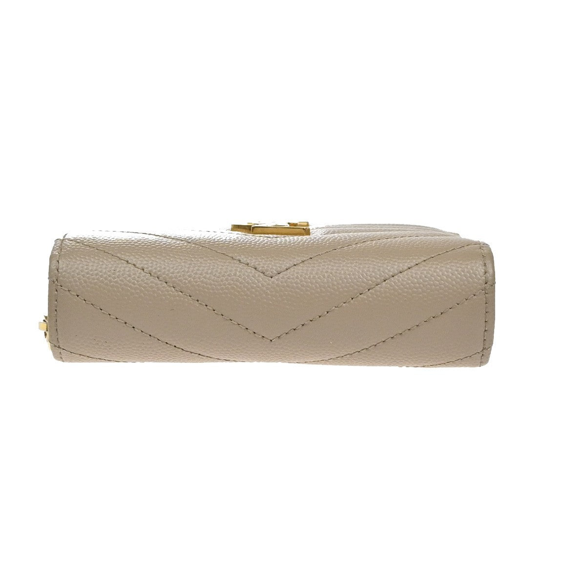 SAINT LAURENT YSL Logo Compact Bifold Wallet Leather Beige GHW Italy 38KB109