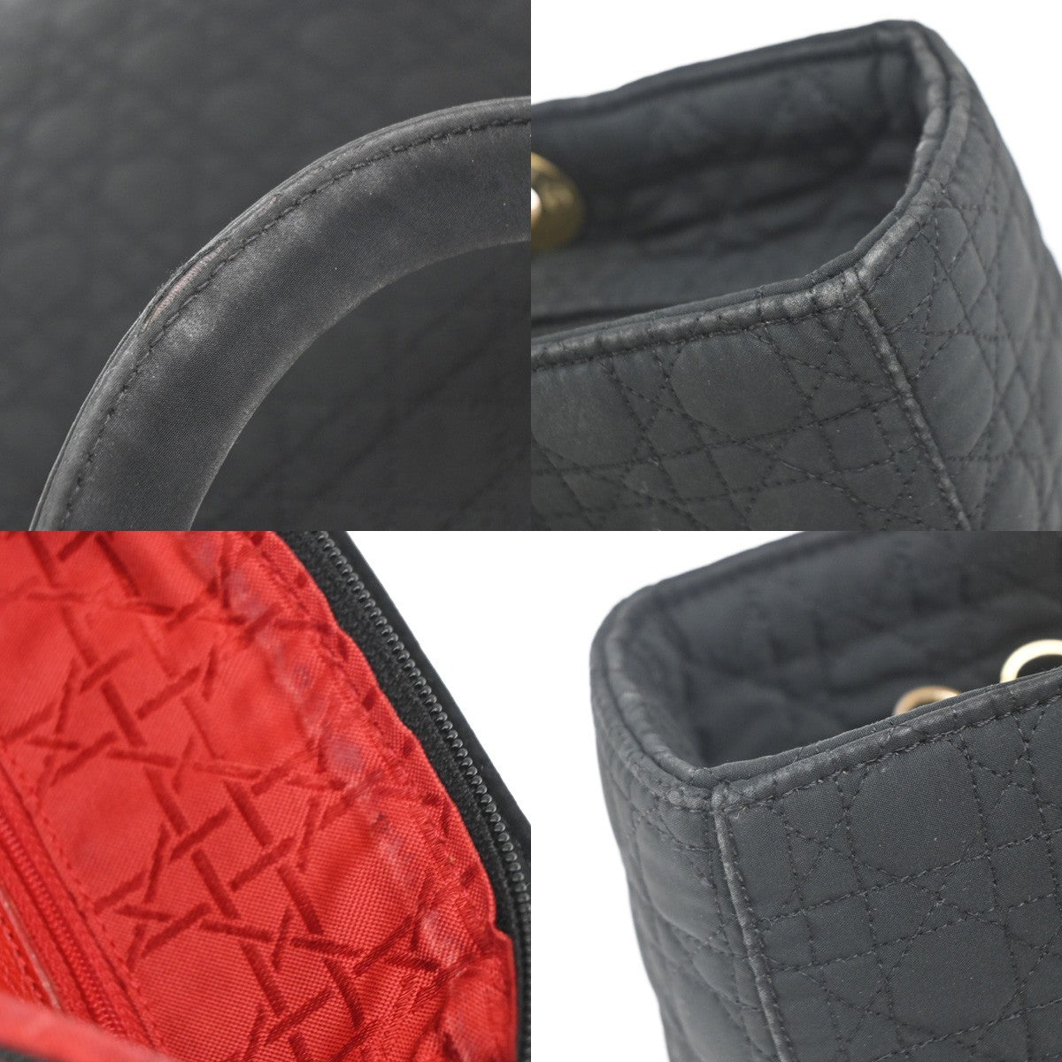 CHRISTIAN DIOR Logo Lady Cannage Hand Bag Nylon Leather Black GHW Italy 70EG292