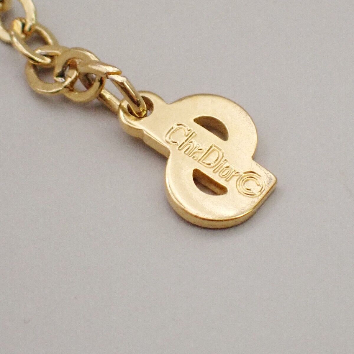 CHRISTIAN DIOR CD Logo Rhinestone Pendant Necklace Gold 02ED444