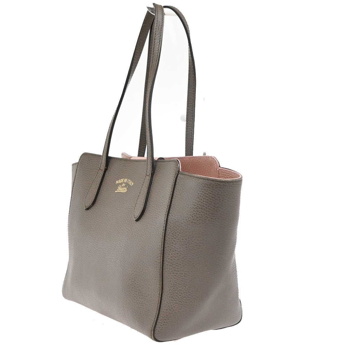 GUCCI Logo Swing Tote Bag Pebbled Calfskin Leather Brown Pink GHW Italy 70KC633