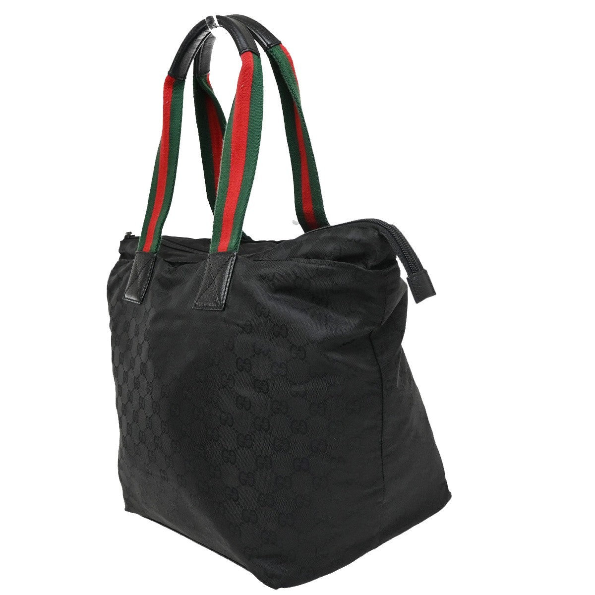 GUCCI Logo GG Sherry Tote Hand Bag Nylon Leather  Black SHW Italy 64CA244