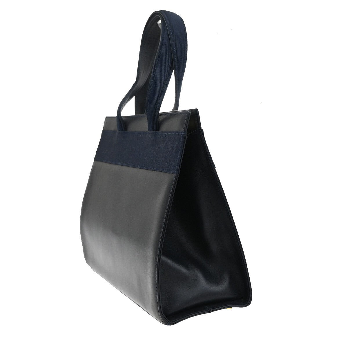SALVATORE FERRAGAMO LOGO Vara 2Way Hand Bag Leather Canvas Navy Blue 65YH406