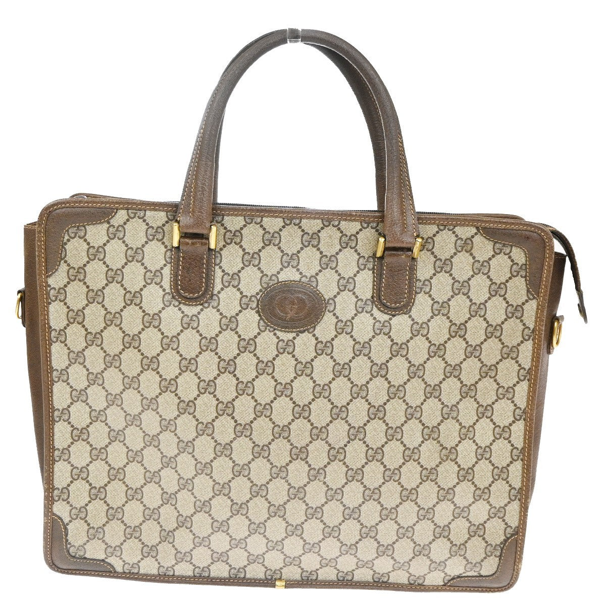 GUCCI LOGO GG Pattern Shoulder Hand Bag PVC Leather Beige GHW Italy 69TA589