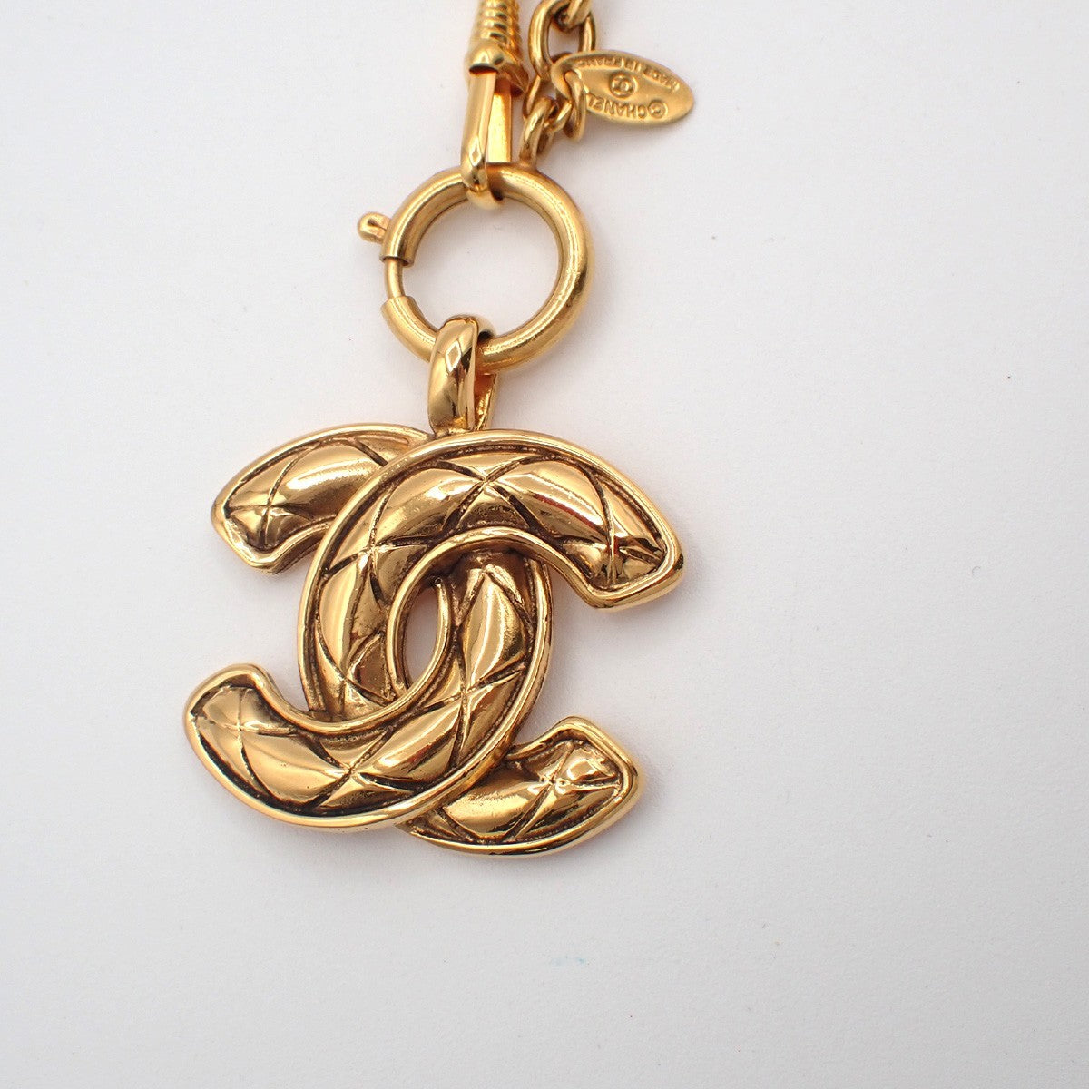 CHANEL CC Logo Chain Charm Pendant Necklace GHW Gold-Plated Vintage 20RL987