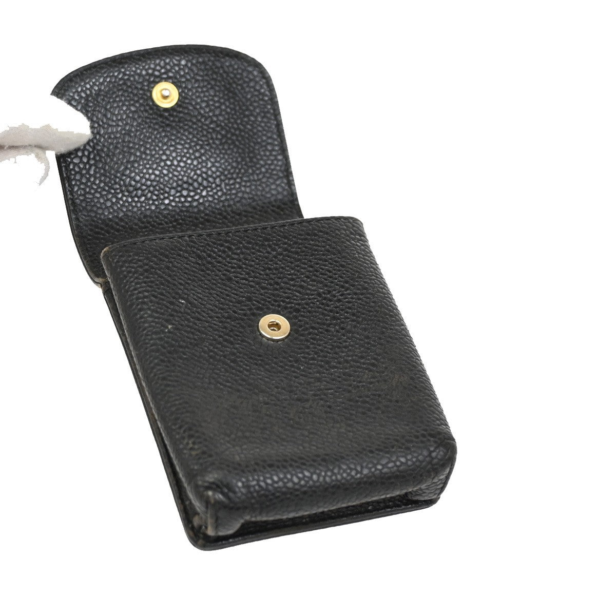 CHANEL CC Logo 2 Set Wallet Cigarette Case Grained Calfskin Brown Black 68DA117