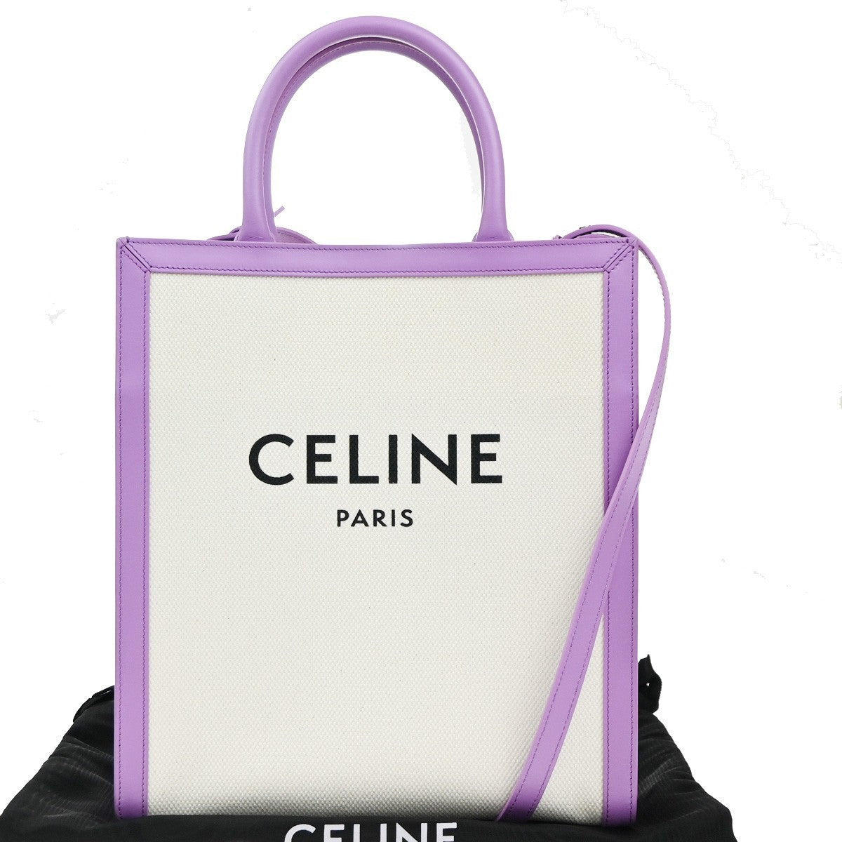 CELINE Vertical Cabas 2Way Shoulder Hand Tote Bag Canvas Leather Purple 21EG332