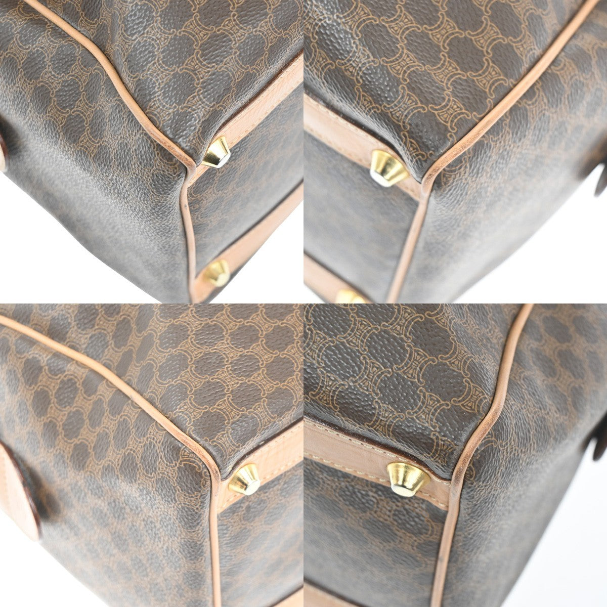 CELINE Logo Macadam Pattern Travel Hand Boston Bag PVC Leather Brown 38KC411