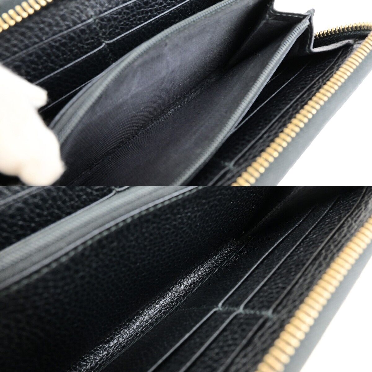 GUCCI Logo Interlocking GG Long Zipper Wallet Leather Black GHW Italy 02ED305