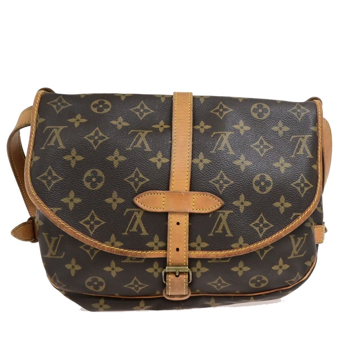 LOUIS VUITTON Logo Saumur 30 Shoulder Bag Monogram Leather Brown M42256 31EE059