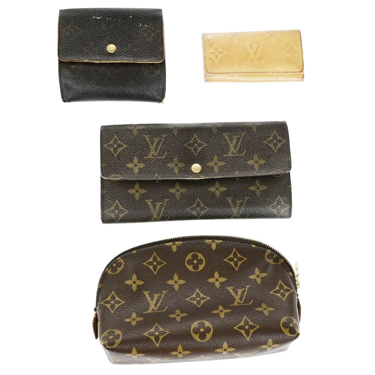 LOUIS VUITTON 4 Set Wallet Pouch Key Case Monogram Vernis Leather BN NE 87EB414
